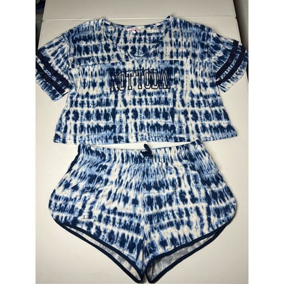 AY-Z Chic Tie Dye Crew Neck T-Shirt & Short Pajama Set Size 1X - Picture 1 of 8